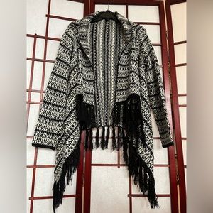 Shawl Collar Open Cardigan w/ Fringe